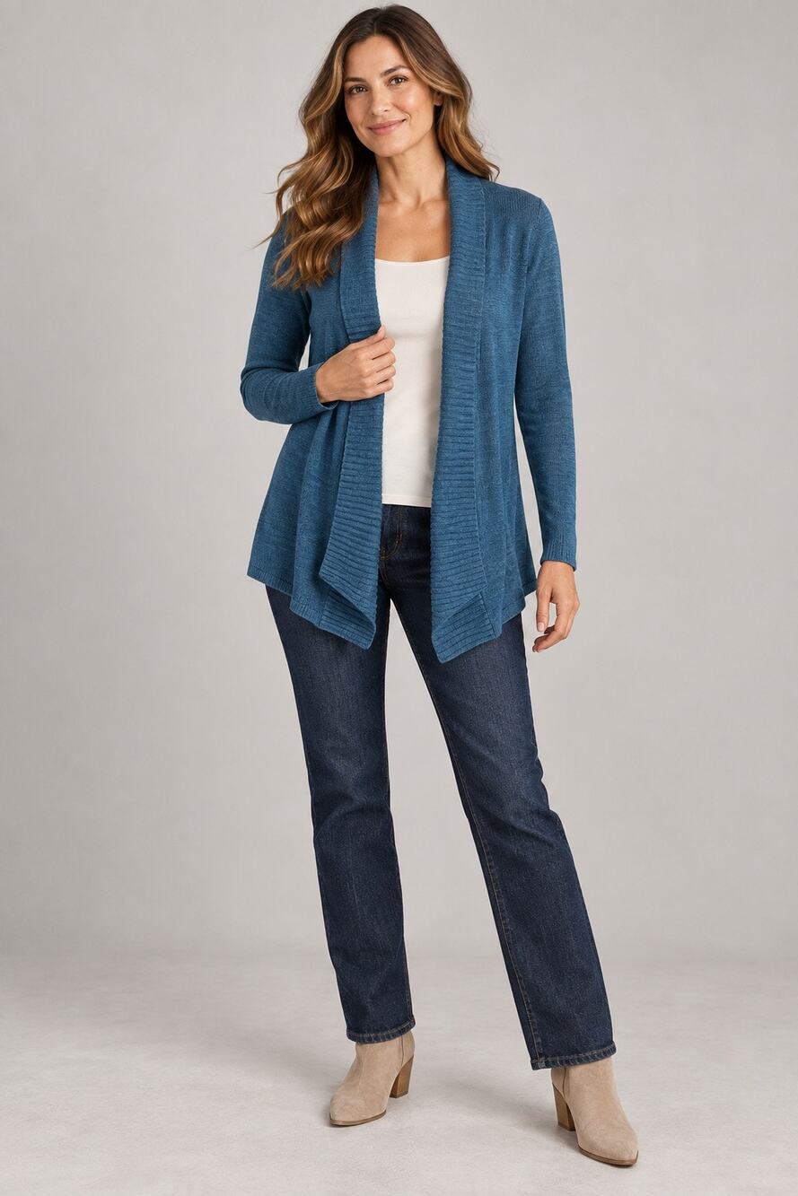 Chico’s Teal Blue Waterfall Open Front Cardigan Sweater Size 3 XL